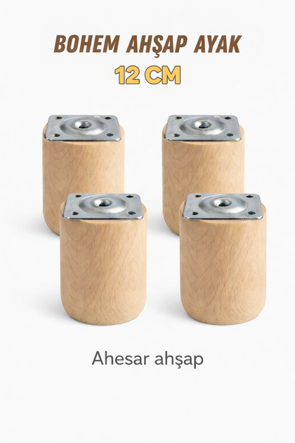 Bohem 4 Adet Dogal Ahsap 12 Cm Silindir Ayak Set Mobilya Koltuk Kanepe Ayagi