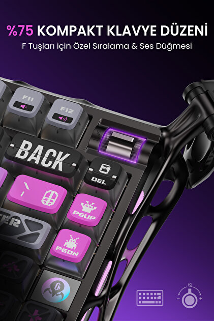 Gravastar Mercury K1 Pro+X Kablosuz RGB Işıklı Mekanik Q Gaming