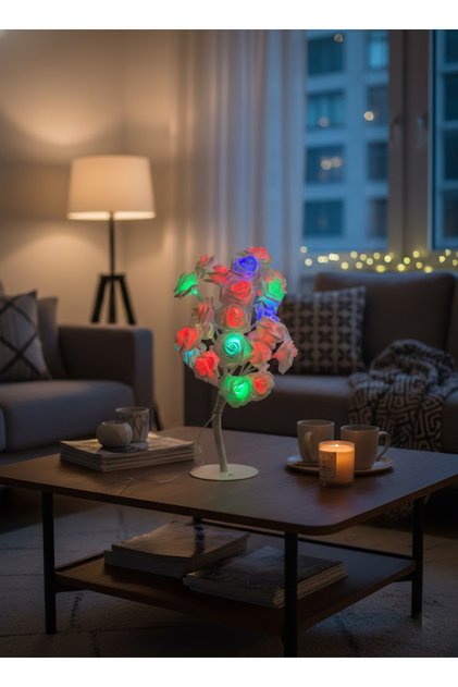 شجرة ورود مضيئة LED، ألوان متعددة، ديكور منزلي، USB، تصميم زهور بشكل زهرات ناعمة الملمس