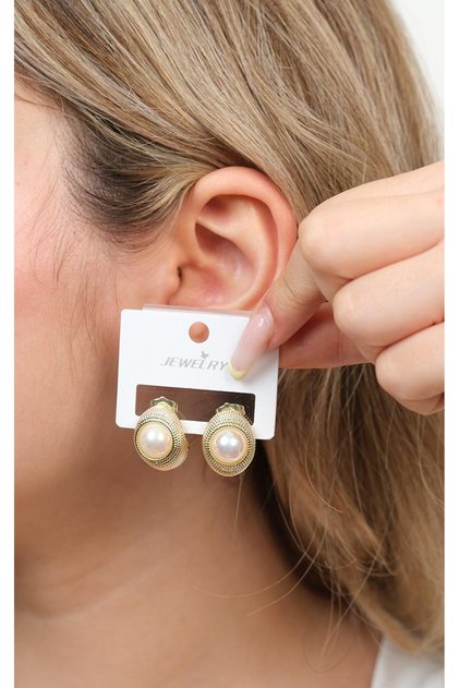 Yellow Steel Pearl-Look Vintage Design Women's Earrings