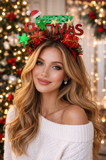 Merry Christmas Desenli Yılbaşı Taç