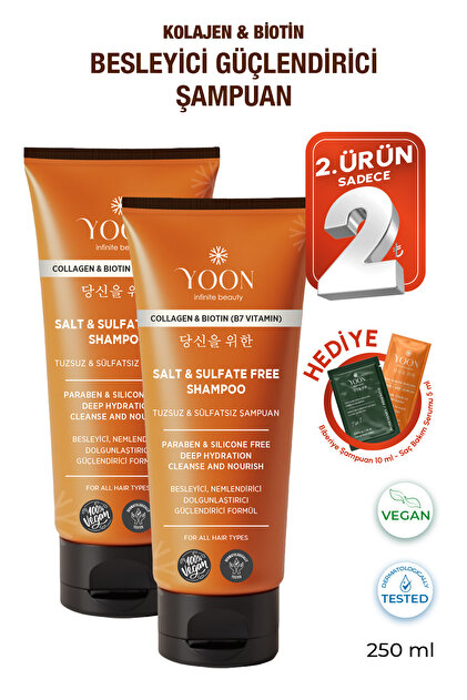 YOON 2'li Sülfatsız ve Tuzsuz Şampuan, Kolajen Biotin B7 İçerikli