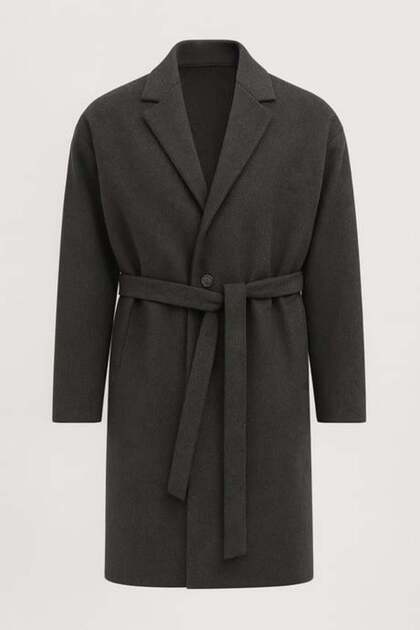 Carlo Oversize Cashmere Fabric Winter Men's Coat with Fileto Pockets - Smoked