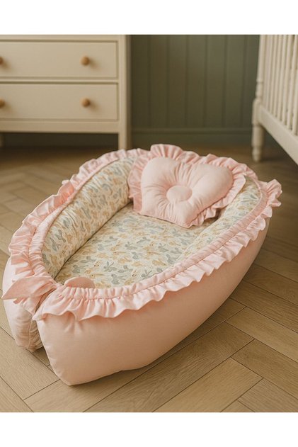 سرير أطفال Baby Nest طبي وقابل للاستخدام على الوجهين، بنقشة أرانب وكشكشة، مناسب بجانب السرير