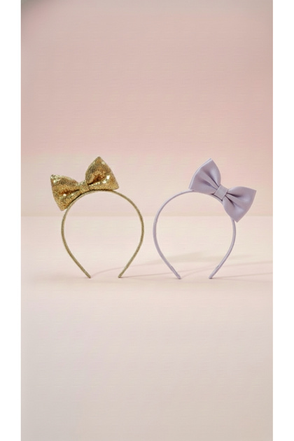 Girl's 2-Piece Lilac Gold Sequin Matte Satin Bow Crown Buckle