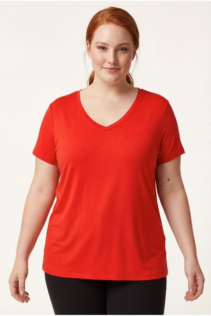 Women's Plus Size V-Neck Red T-Shirt – Relaxed Fit, Breathable Fabric, Sizes up to 6XL Available