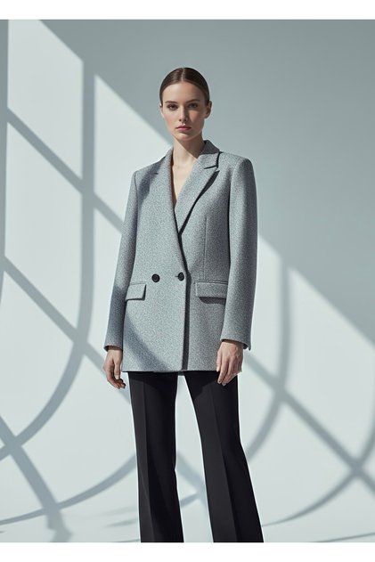Kadın Gri Kaşe Oversize Blazer Ceket –Astarlı, Şık Ofis Kombini