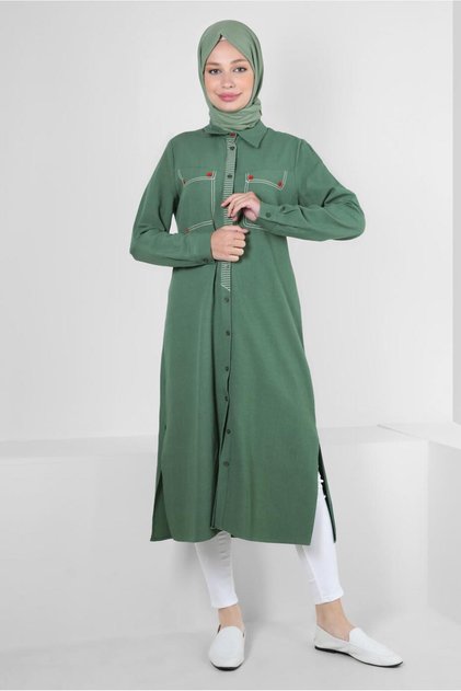 BUTTONED LINEN TUNIC WITH STITCH DETAIL 43606