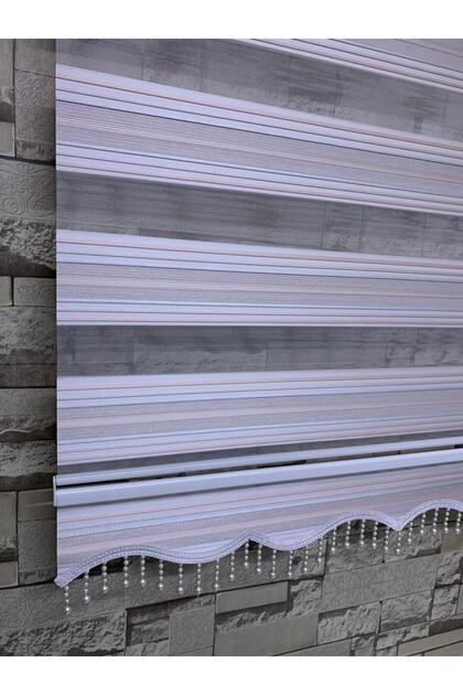 Pudra Gümüş Simli Desenli Zebra Perde(etek Boncuklu) ENXBOY