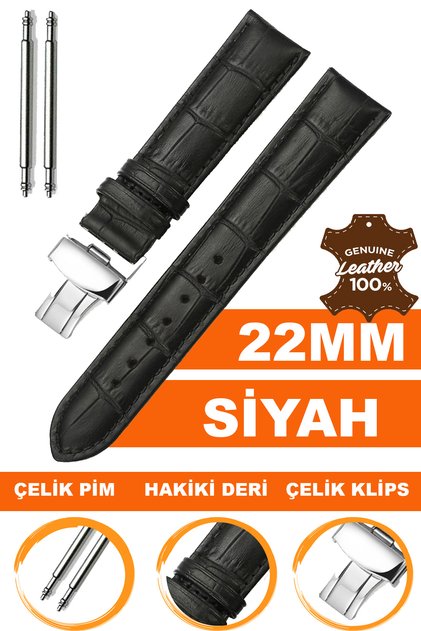 22mm Fossil-Welder-Casio-Seiko-Omega-Armani Watch Compatible Clip-On Genuine Leather Watch Band Ls35-22Mm