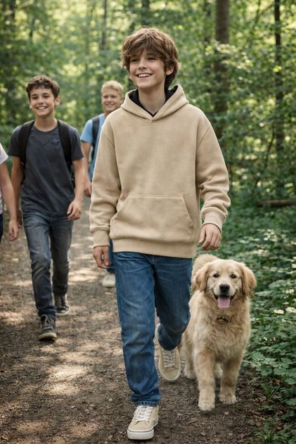 Children's Oversize Sweat-Shirt Hoodie 3 Thread Fleece-Lined Stone