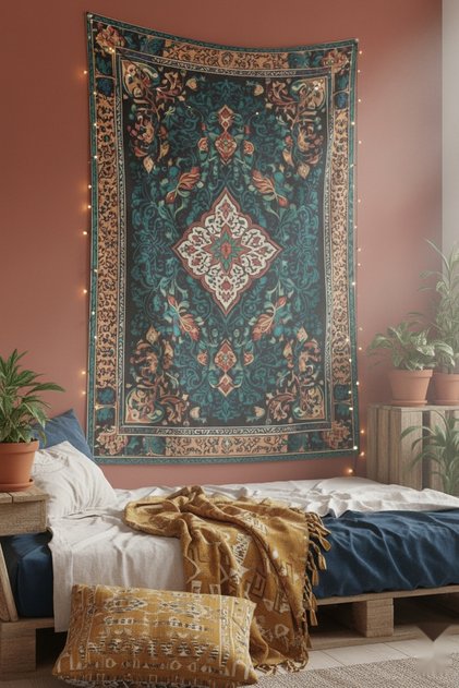 Anadolu Motifi Kumaş Duvar Örtüsü Ev Dekorasyon Duvar Halısı Tapestry