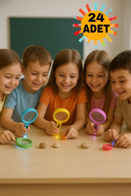 24 Adet Plastik Işıklı Pusulalı Büyüteç Karne Hediyesi Doğum Günü Hediyesi Oyuncak