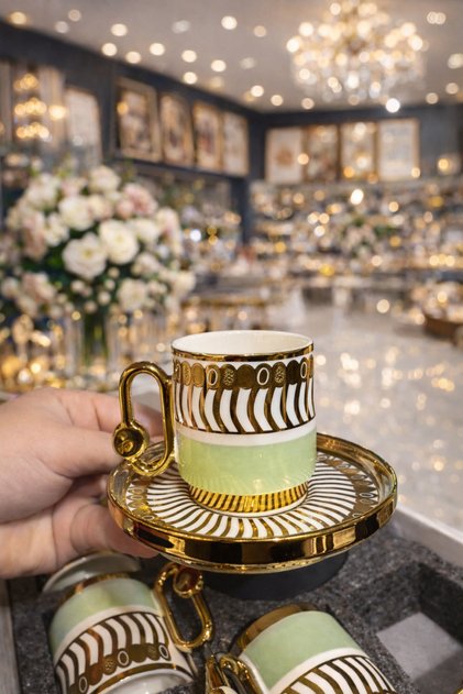 Gold Gilded Modern 6-Person Coffee Cup Set