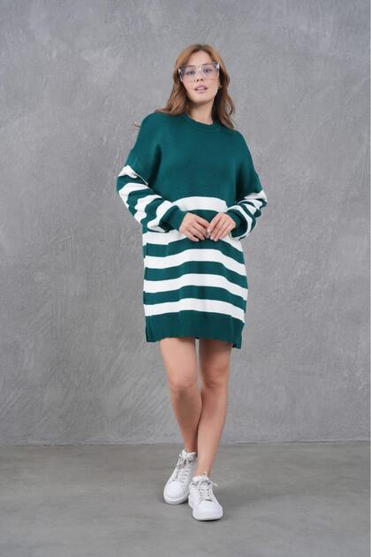 Women's Striped Oversized Knitwear Sweater Tunic - 100% Cotton