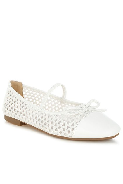 Women Woven Bow Detail Ballerinas in White