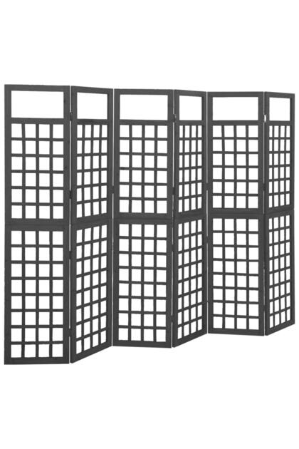 6-Panel Room Divider/Trellis Solid Fir Wood Black 242.5x180 cm
