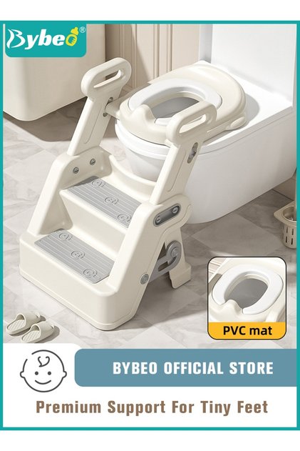 2-In-1 Baby Toilet Seat, Kids Potty Training Seat, Adjustable Baby Potty Seat With Ladder, Foldable Kids Potty Chair with Anti-Slip Pads