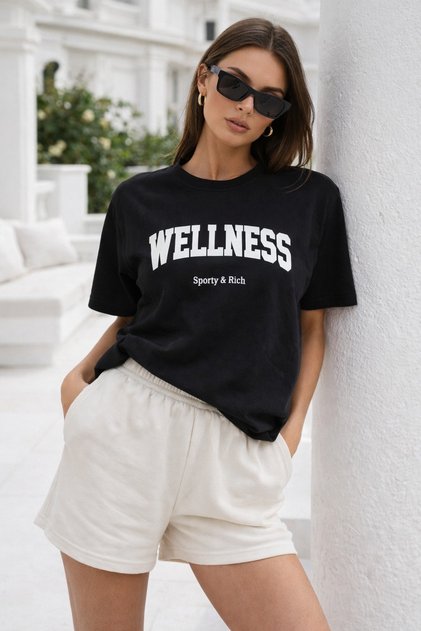 Women's Black 100% Cotton Printed Oversized Short Sleeve Basic T-Shirt