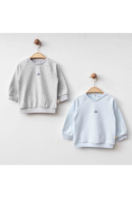 Organik Bebek Sweatshirt Seti – Bebe Mavi & Gri