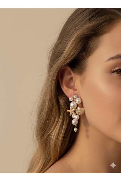 Gold Pearl and Starfish Earrings