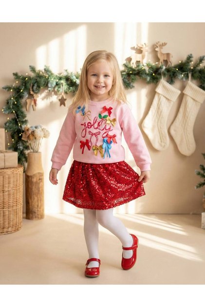 Girl's Sequin Skirt Sweatshirt Set