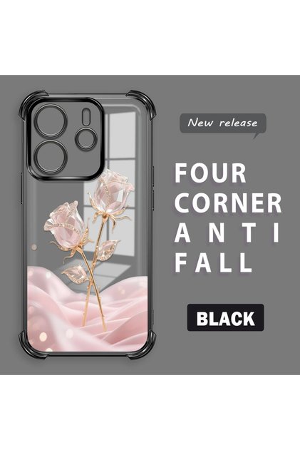 Xiaomi Redmi Note 14 Compatible Romantic Pink Rose Transparent Silicone Protective Case