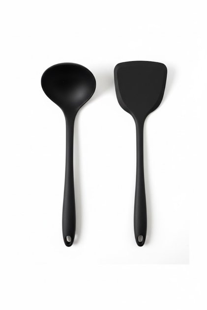 Practical Fireproof Non-Stick Silicone Teflon Serving Set Durable Ladle Spatula Black 26cm