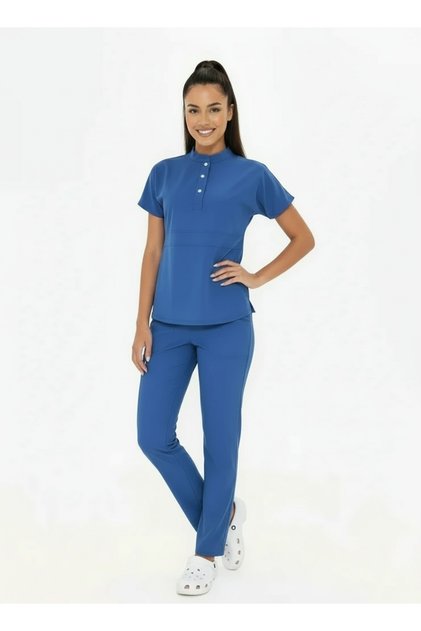 Nova - Storm Blue Straight-Leg Women’s Stretch Fabric Mandarin Collar Half-Button Snap Nurse and Doctor Uniform