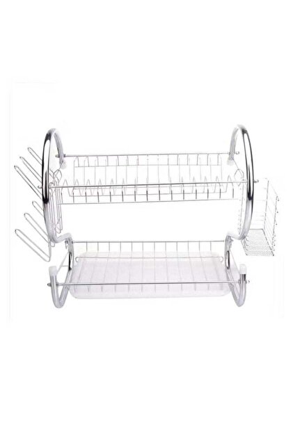 2-Tier Stainless Steel Dish Drying Rack with Drip Tray – Space-Saving Silver Kitchen Organizer Ute