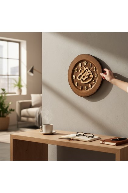 Natural Tree Trunk Wall Clock – Custom Arabic Calligraphy