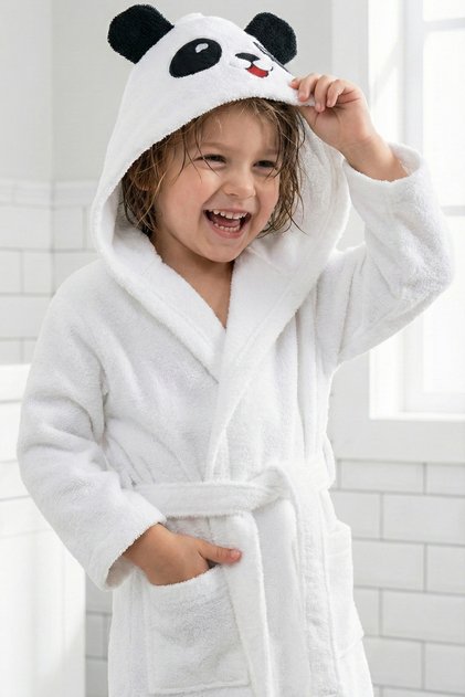 Hooded Girls-Boys Children's Bathrobe Cotton-Panda