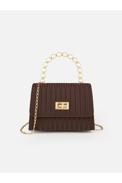 Mera Pearl Handle Chain Strap Lock Cover Women's Hand and Shoulder Bag