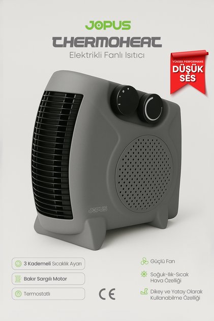 2000W Elektrikli Fanlı Isıtıcı,Termostatlı,Sıcak-Soğuk Hızlı Isıtma, 25 m² Alan Kapasitesi,Antrasit
