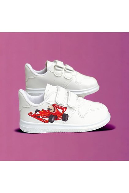 Red Rally Racer Car Printed Boys' Sports Shoes