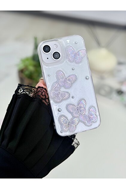 Flexible Silicone Case with Purple Butterfly Toy Design Compatible with iPhone 13 - 14 and 15