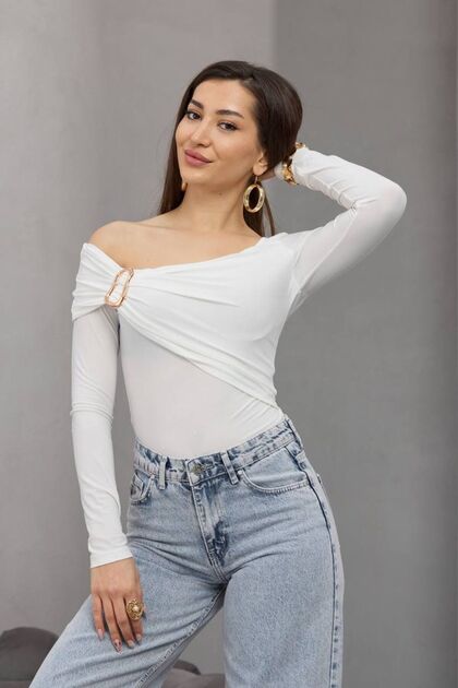 Women's One Shoulder Open Buckle Long Sleeve Blouse