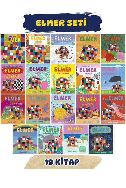 Elmer Serisi Tam Set 19 Kitap ve Kar Rüzgar Sel Baskını Wilbur Gül Kelebek Yabancı Canavar Gökkuşağı Kayıp Ayıcık Balinalar Su Aygırları David Mckee Okul Öncesi Hikaye Kitapları