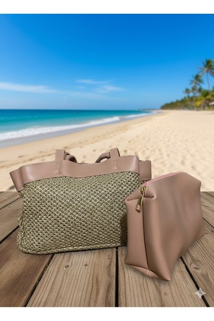 Women's Bag Straw Detailed Shoulder and Hand Bag with Inner Bag