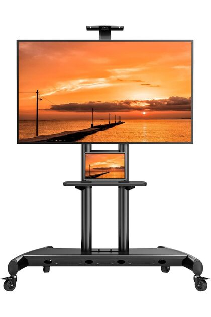 Mobile TV Cart, Rolling TV Stand for 55-90 inch Flat or Curved TVs up to 200 lbs, Adjustable TV Cart