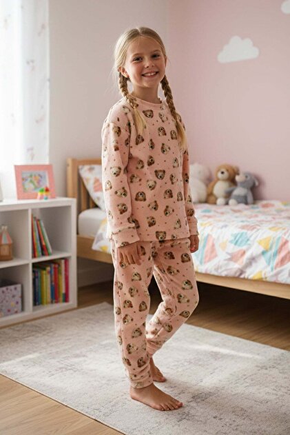 Fullamoda Ayıcık Desenli Polar Unisex Çocuk Pijama Takımı - Fiyatı