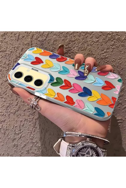 Samsung Galaxy S24 Fe Compatible Silicone Edge Hard Back Anti-Fall Case Colorful Heart