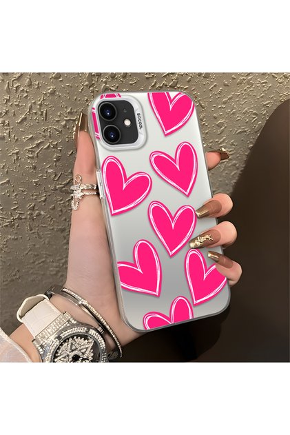 iPhone 12 Compatible Silicone Edge Hard Back Anti-Fall Case Heart Pattern