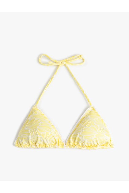 Floral Dokulu Boyundan Bağlamalı Üçgen Bikini Üstü