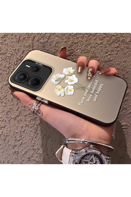 Xiaomi Redmi Note 14 Compatible Silicone Edge Acrylic Back White Flower Protective Case