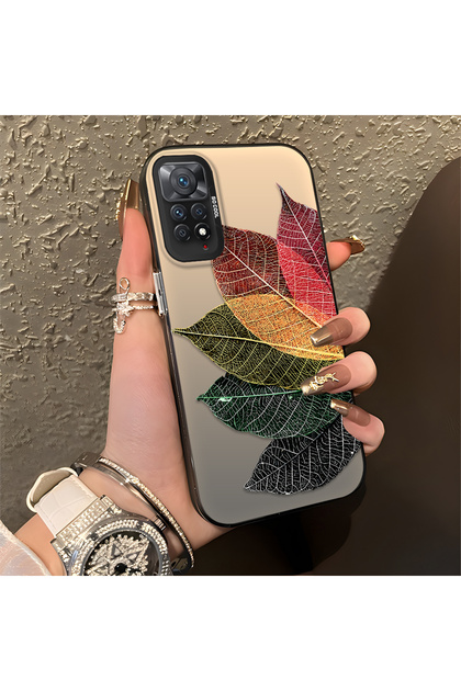 Xiaomi Redmi Note 11 Pro Compatible Silicone Edge Acrylic Back Colorful Leaf Protective Case