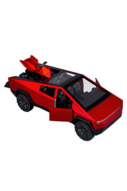 Tesla Pickup Car Model Toy, Diecast Alloy Pull Back Toy Car With Sound and Light for Kids, Red