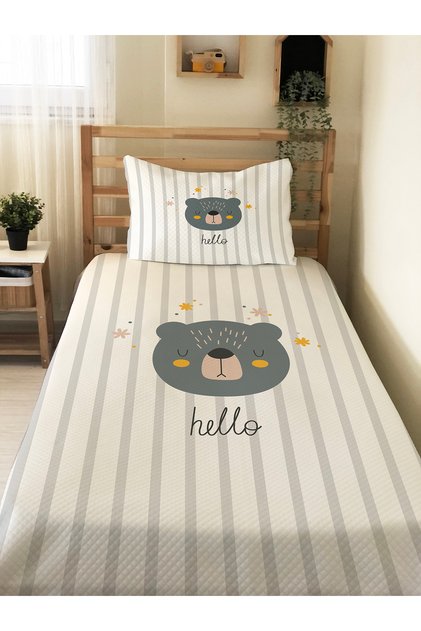 Teddy Bear Patterned Children's Pike Set - 160X230 cm Pike 50X70 cm Pillow Case