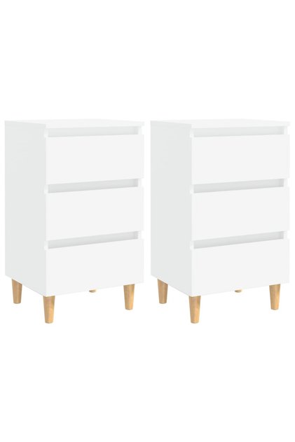 Bed Cabinets with Solid Wood Legs 2 pcs White 40x35x69 cm