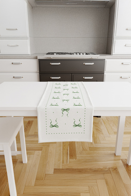 Fiore Bow Patterned Runner - Green / White-Jtr